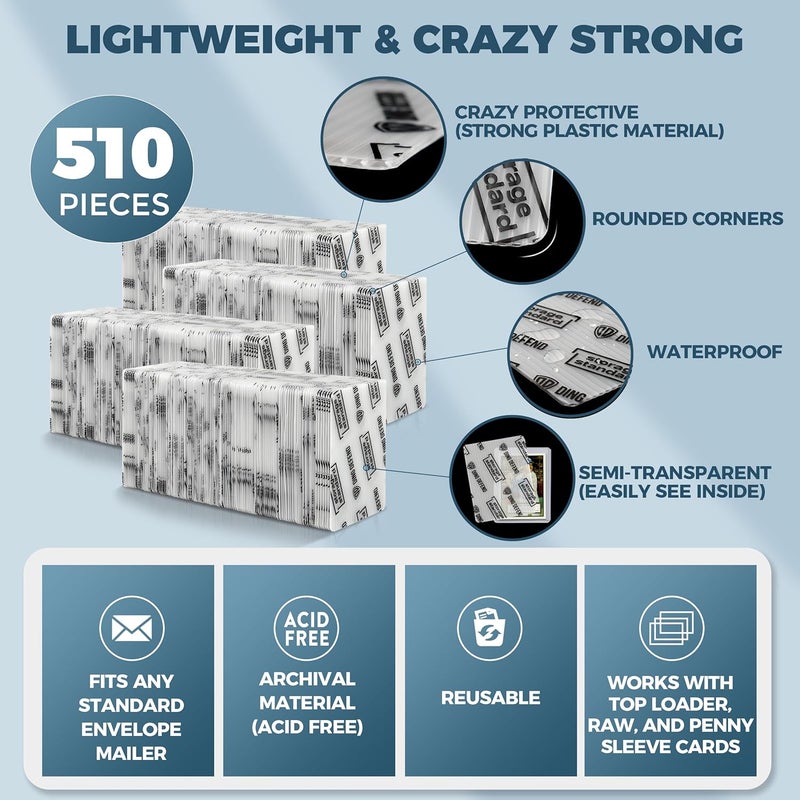 Storage Standard Trading Card Shipping Protectors 510 Pack 3.5'' x 4.5'' - Premium Ultra Strong Plastic Inserts Mailers - Precut Supply Sleeves for Sports MTG Cards Packaging - Flats for Breakers - Image 3